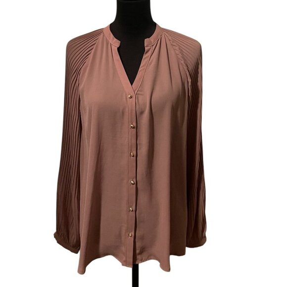ROSE AND GLOLD PLEATED LONG SLEEVE BLOUSE - Picture 1 of 3